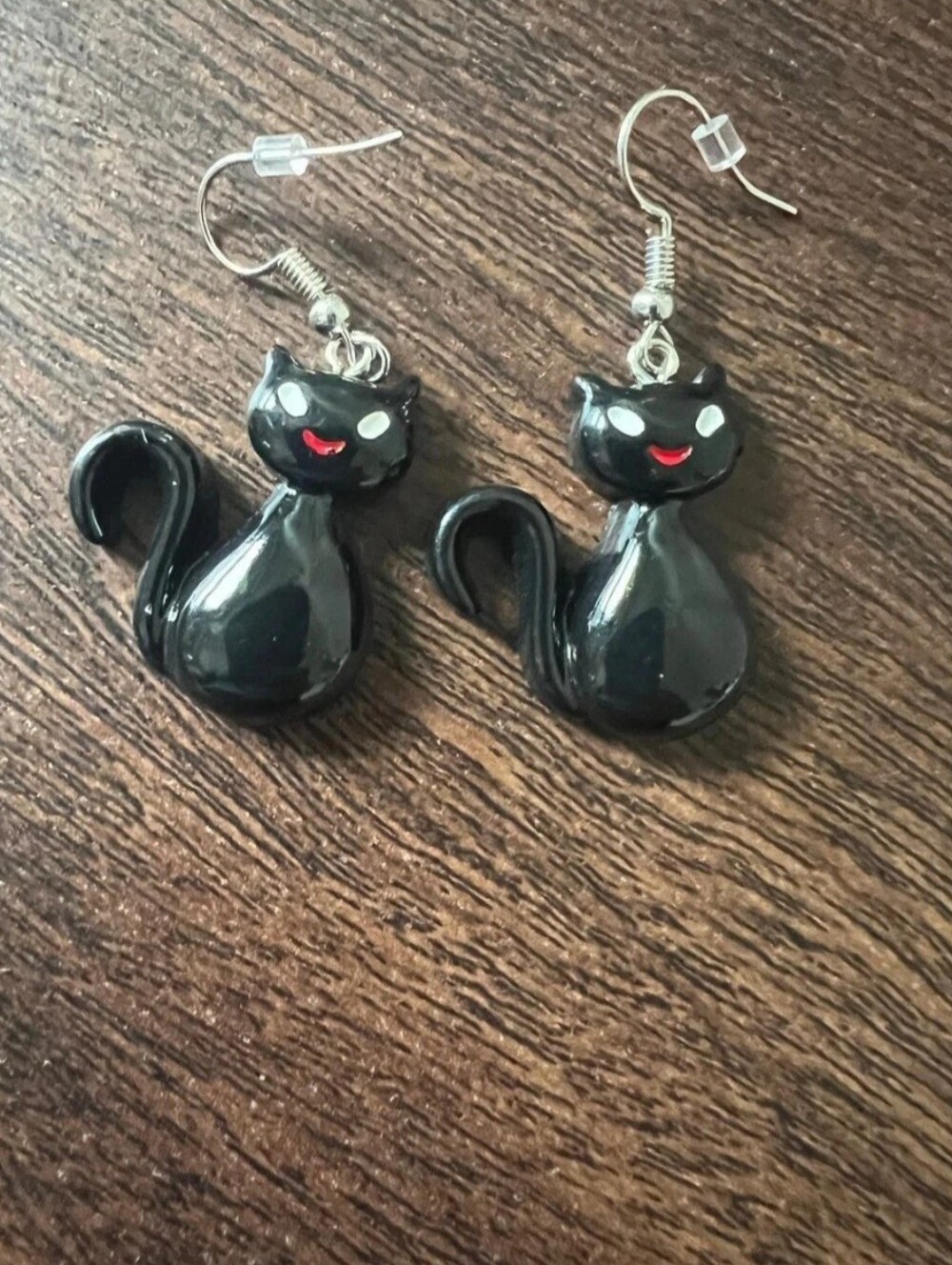 Shiny Resin Black Cat Earrings • Kawaii / Halloween Style